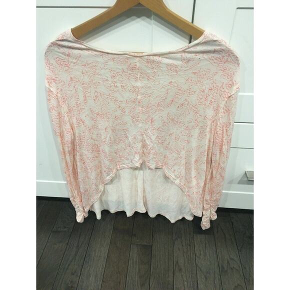 Free People Lagenlook Shirt, Peach & Ivory, Small Top, Ruched Long Sleeve - Picture 3 of 4